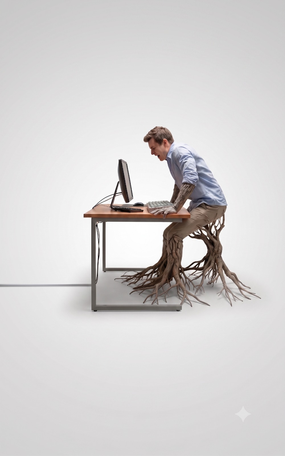 Man rooted to his office desk
